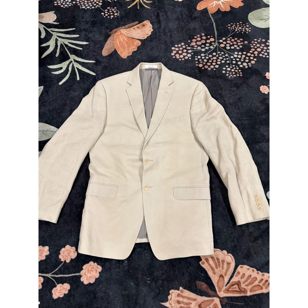 Calvin Klein Portfolio Mens Beige Linen Blend Two Button Blazer Sport Coat 40R